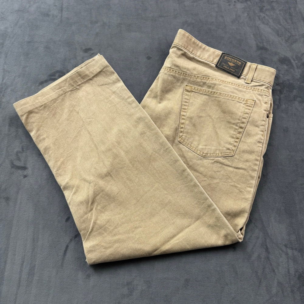 Dockers Premium Field Jeans Mens 44x30 Khaki Tan Straight Leg Cotton Pants